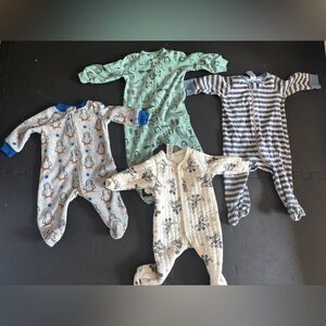Baby Footed Pajama Bundle - Gray, Mint, Cream, Blue Prints